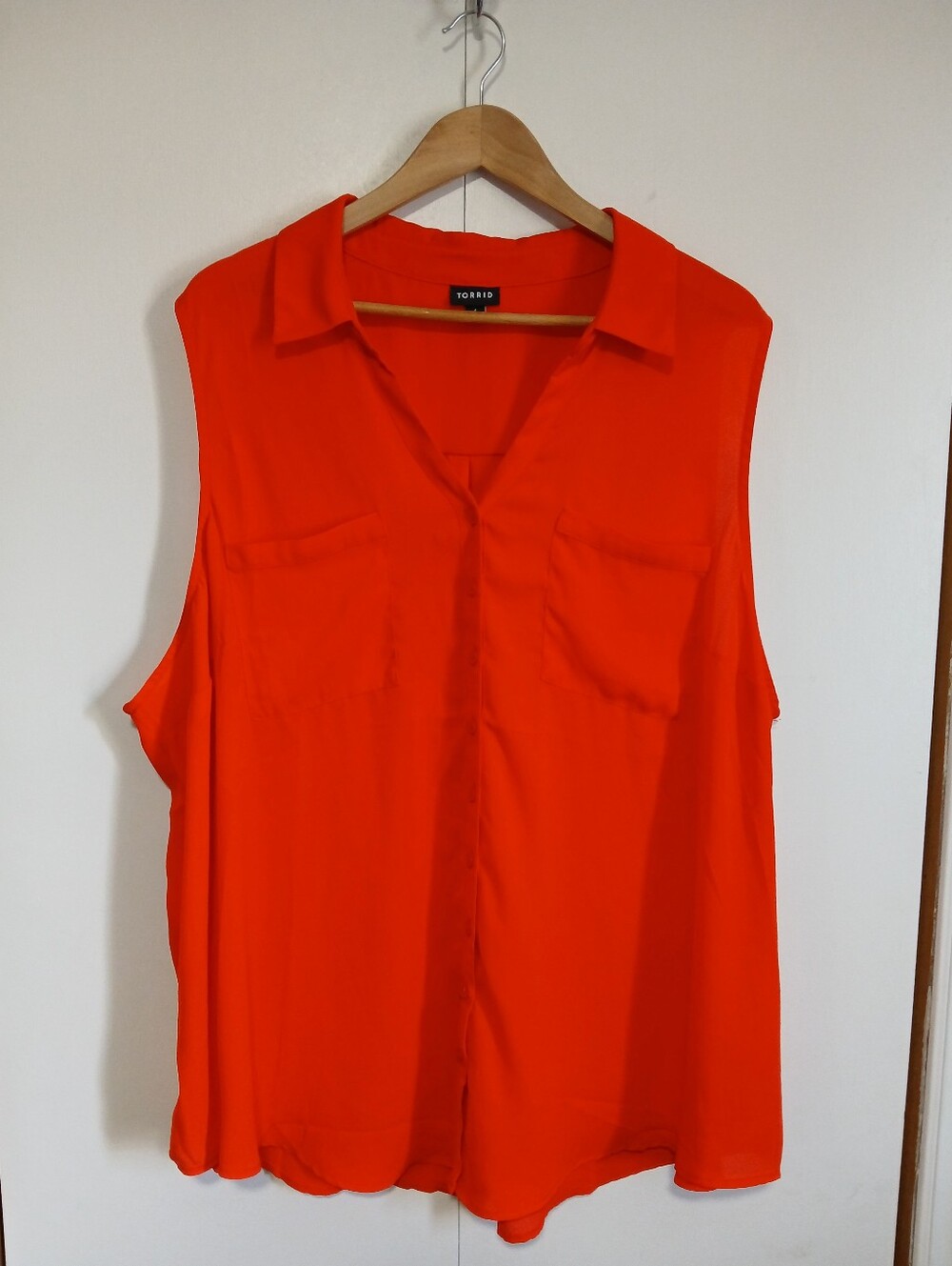 Torrid Sleeveless Harper Georgette Button Front Blouse Bright Deep Orange 4X